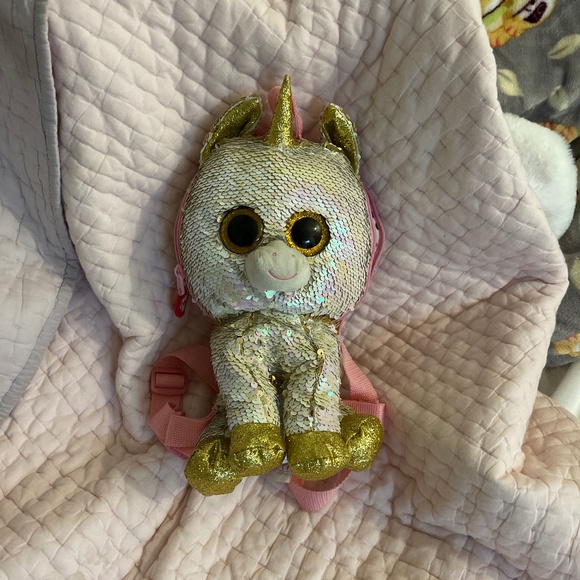 TY Unicorn Backpack Reversible Sequins Silver/Gold - Picture 1 of 4